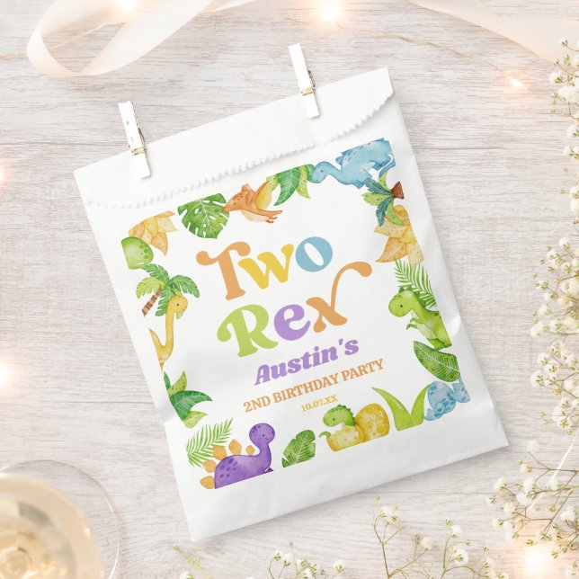 Two Rex Dinosaur 2nd Second Birthday Party Favor Bag (Clipped)