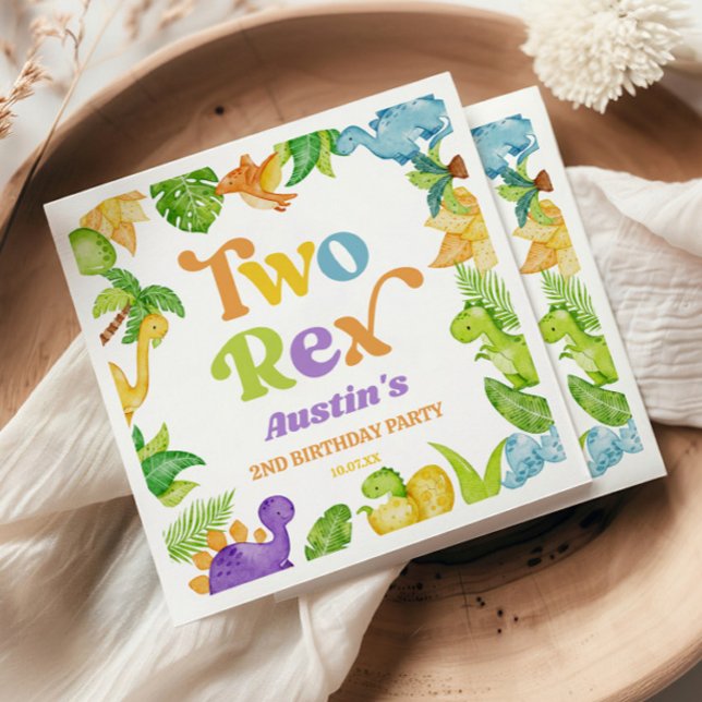 Two Rex Dinosaur 2nd Second Birthday Party Napkins (Creator Uploaded)