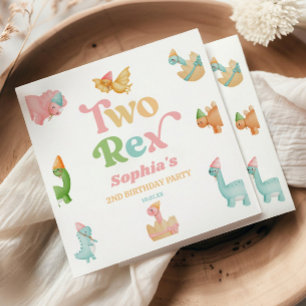 Two Rex Dinosaur 2nd Second Birthday Party Napkins