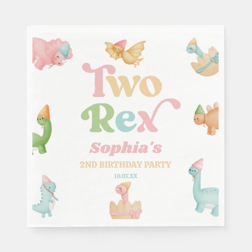 Two Rex Dinosaur 2nd Second Birthday Party Napkins