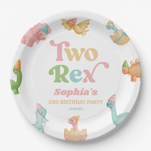 Two Rex Dinosaur 2nd Second Birthday Party Paper Plates