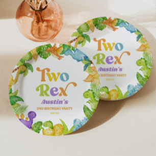 Two Rex Dinosaur 2nd Second Birthday Party Paper Plates