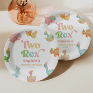 Two Rex Dinosaur 2nd Second Birthday Party Paper Plates