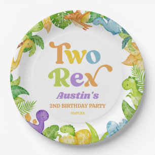 Two Rex Dinosaur 2nd Second Birthday Party Paper Plates