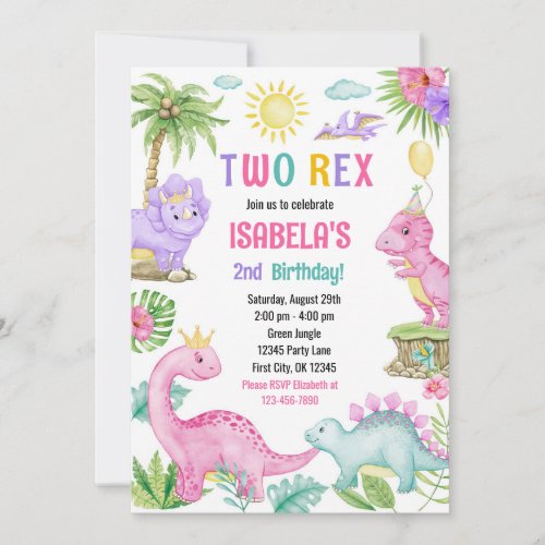 Two Rex Dinosaur Birthday Invitation