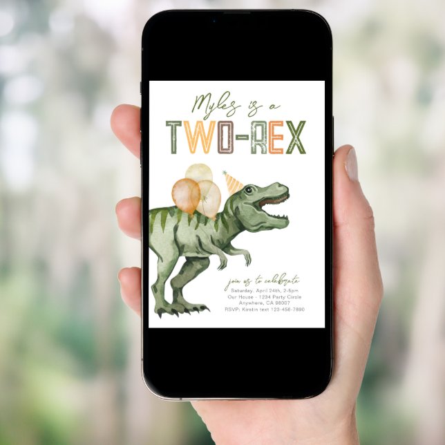 Two-Rex Dinosaur Birthday Invitation (Front Digital)