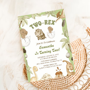 Two Rex Dinosaur Boy 2nd Birthday Party Invitation
