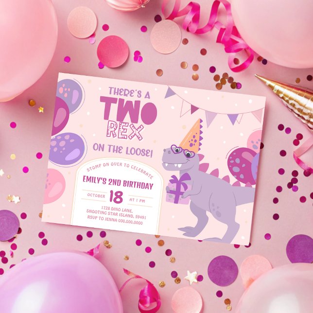 Two Rex Girl Birthday Invitation. Dino 2nd Invite. Invitation (Two Rex Girl Birthday Invitation. Dino 2nd Invite. Printable Dinosaur Second Birthday. Modern Kids T)
