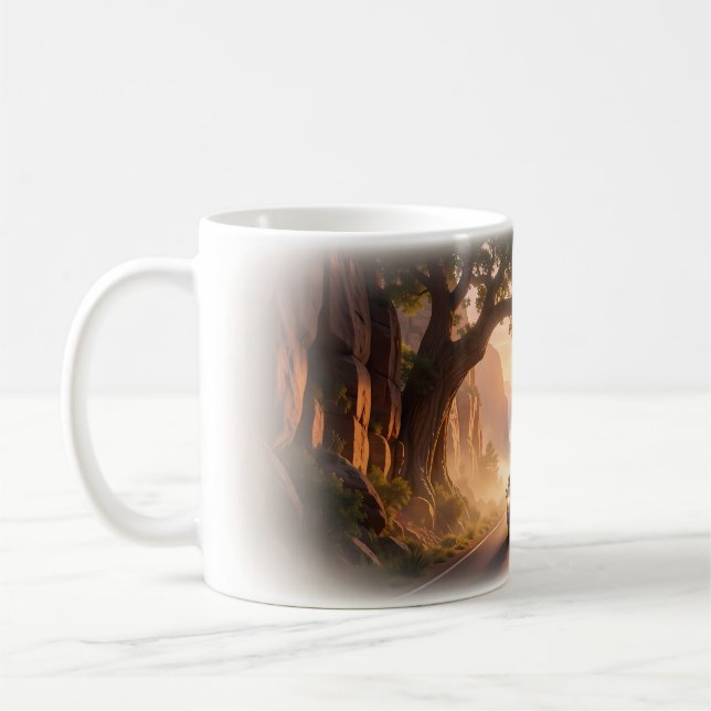 Two Riders Tree Arch Canyon Dawn Road Mug (Left)