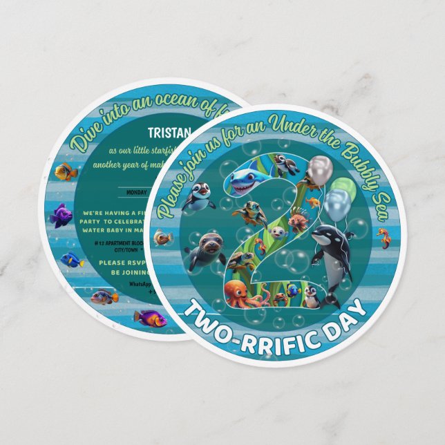 Two-riffic Day Round Birthday Invites (Front/Back)