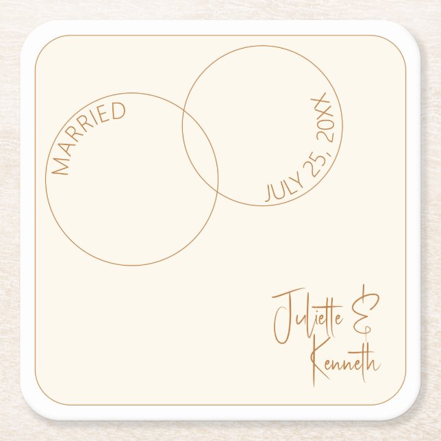 Two Rings Minimalist Wedding Paper Coaster (Front)