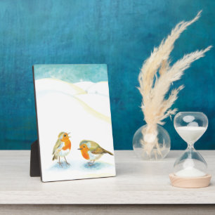 Two Robin redbreasts in Winter  Plaque