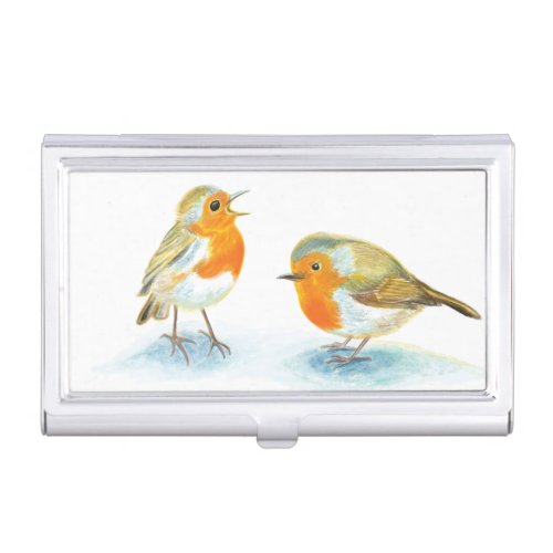 Two Robins in Winter  Business Card Case