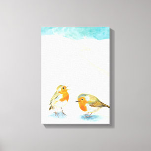 Two Robins in Wintertime Canvas Print