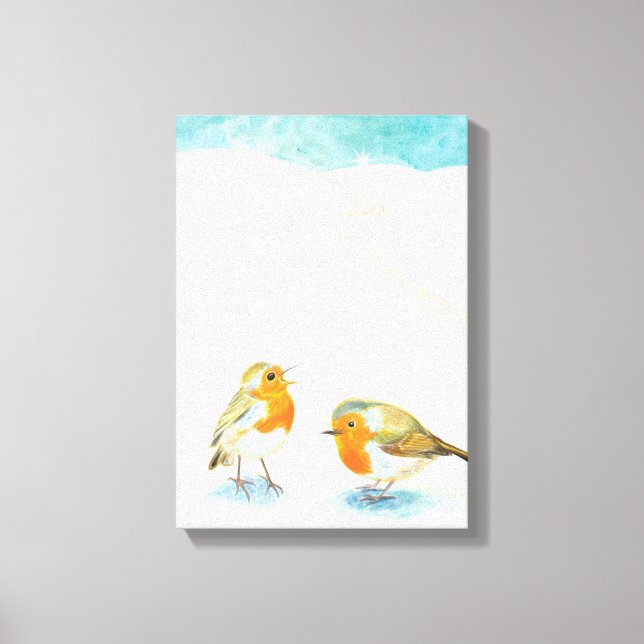 Two Robins in Wintertime Canvas Print (Front)
