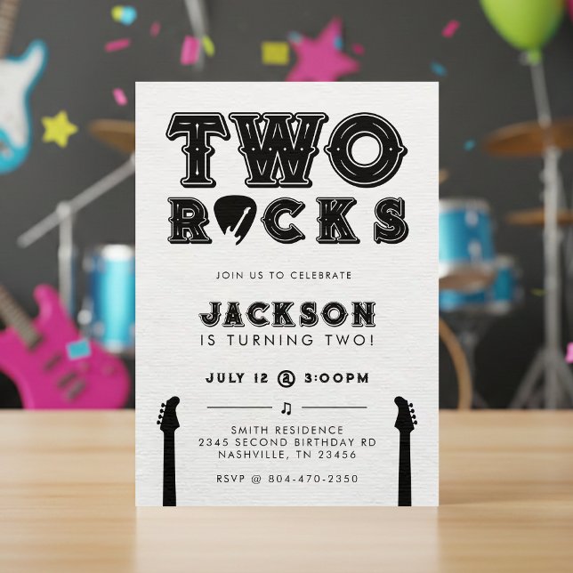 Two Rocks Guitar Pick 2nd Birthday Party Invitation (Two Rocks Guitar Pick 2nd Birthday Party Invitation
)