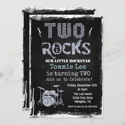 Two Rocks Rockstar Drumset 2nd Birthday Invitation