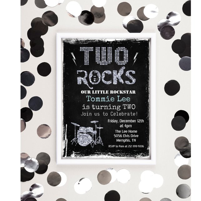 Two Rocks Rockstar Drumset 2nd Birthday Invitation (Creator Uploaded)