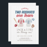 Two Rookies One Team Baseball Twin Brother  Invitation<br><div class="desc">Double the fun,  double the home runs! Celebrate your twin boys’ special day with this “Two Rookies,  One Team” baseball birthday invitation. Featuring classic bat and ball graphics,  this design is perfect for a vintage sports-themed celebration.</div>