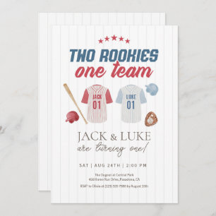 Two Rookies One Team Baseball Twin Brother Invitation