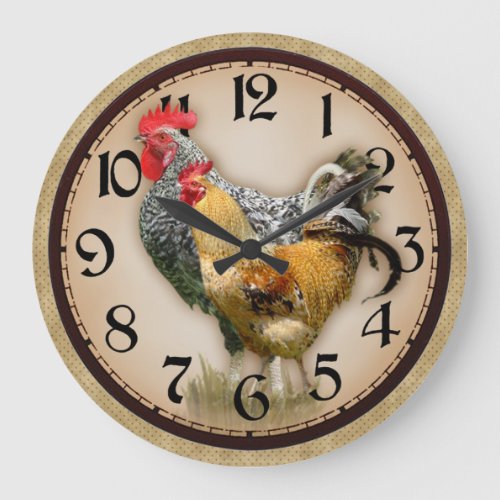 Two Roosters Country Photo Rustic Clock