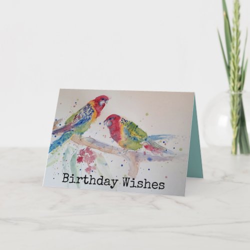 Two Rosella Parrots Watercolor Birthday Card