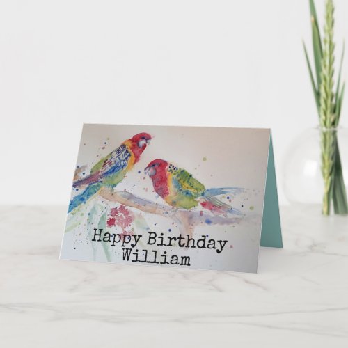 Two Rosella Parrots Watercolour Bird Birthday Card