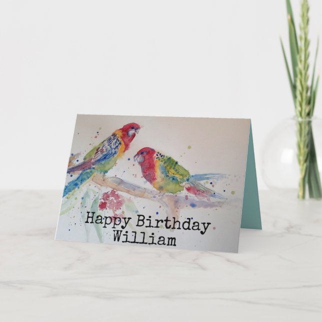 Two Rosella Parrots Watercolour Bird Birthday Card (Front)