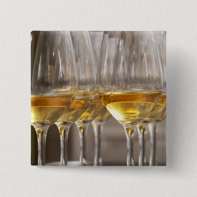 two rows of wine tasting glasses with lucious button (Front)