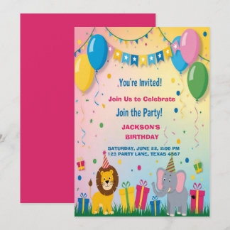 Two Safari Animals  Birthday  Invitation