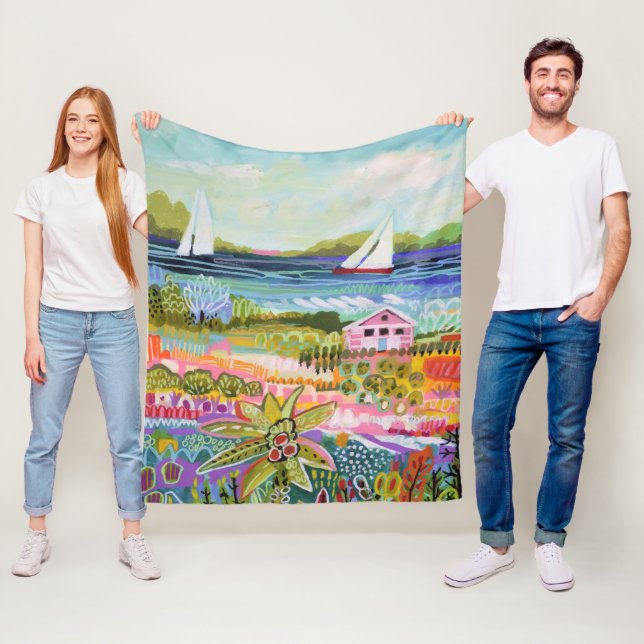 Two Sailboats and Cottage Fleece Blanket (In Situ)