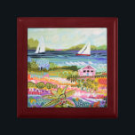 Two Sailboats and Cottage Gift Box<br><div class="desc">Two Sailboats and Cottage I by Karen Fields. Bright,  fun scene with flowers,  trees,  a cottage,  and sailboats out on the water.</div>