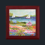Two Sailboats and Cottage Gift Box<br><div class="desc">Two Sailboats and Cottage I by Karen Fields. Bright,  fun scene with flowers,  trees,  a cottage,  and sailboats out on the water.</div>