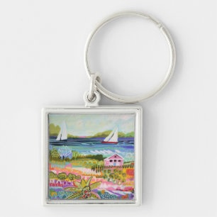Two Sailboats and Cottage Keychain