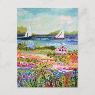 Two Sailboats and Cottage Postcard
