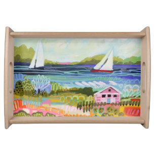 Two Sailboats and Cottage Serving Tray