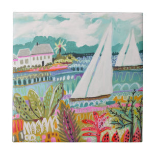 Two Sailboats Ceramic Tile
