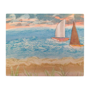 Two Sailboats Cloudy Skies Metal Print