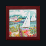 Two Sailboats Gift Box<br><div class="desc">Two Sailboats and Cottage II by Karen Fields. Features two sailboats floating in the water surrounded by colorful flowers and cottages.</div>