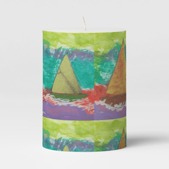 Two Sailboats Pillar Candle (Front)