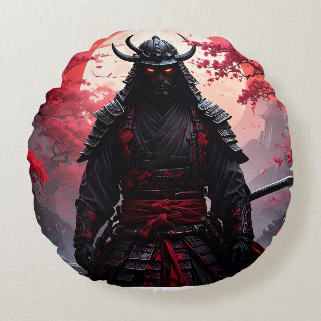Two same samurai round pillow (Front)