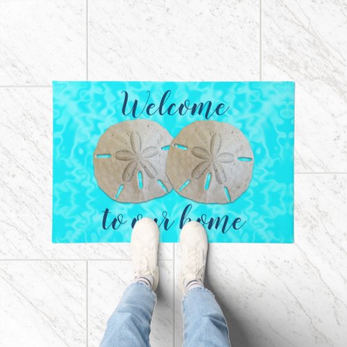 Two Sand Dollars Blue Water Welcome Home Doormat