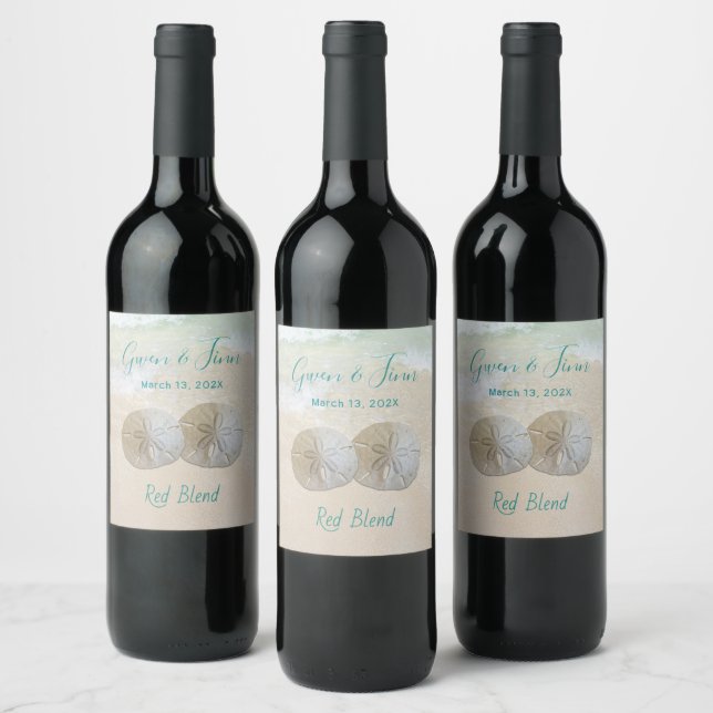 Two Sand Dollars Custom Wedding Wine Label (Bottles)