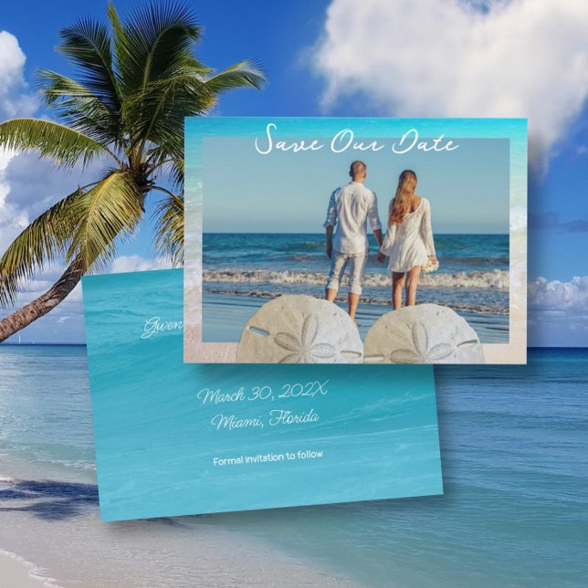 Two Sand Dollars Photo Save the Date Flat Cards