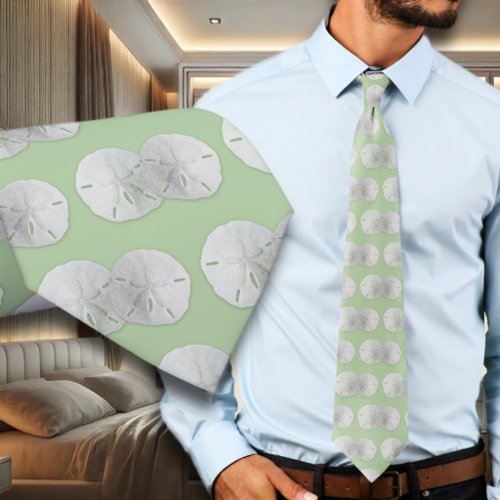 Two Sand Dollars Sage Green Grooms Neck Tie