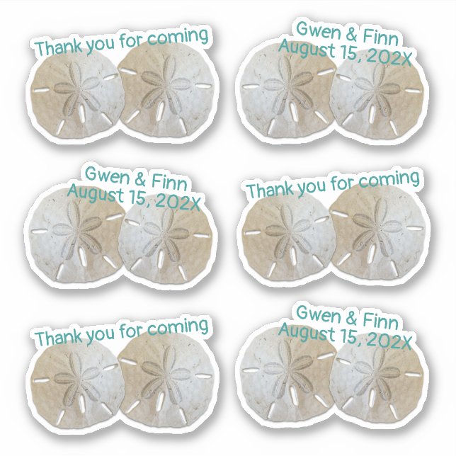 Two Sand Dollars Wedding Thank You Shaped Sticker (Front)