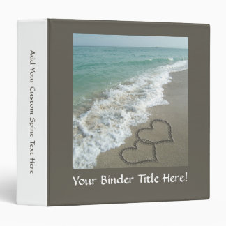 Two Sand Hearts on the Beach, Romantic Ocean 3 Ring Binder