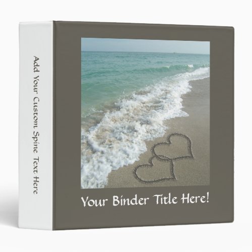 Two Sand Hearts on the Beach Romantic Ocean 3 Ring Binder