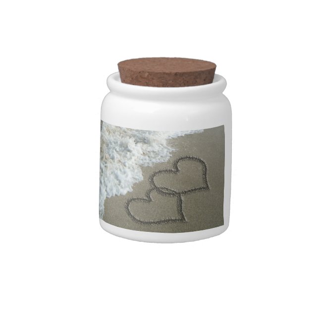 Two Sand Hearts on the Beach, Romantic Ocean Candy Jar (Left)