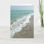 Two Sand Hearts on the Beach, Romantic Ocean Card